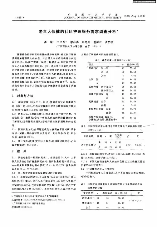 老年人保健的社区护理服务需求调查分析