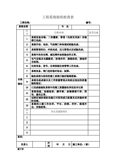 工程系统验收检查表