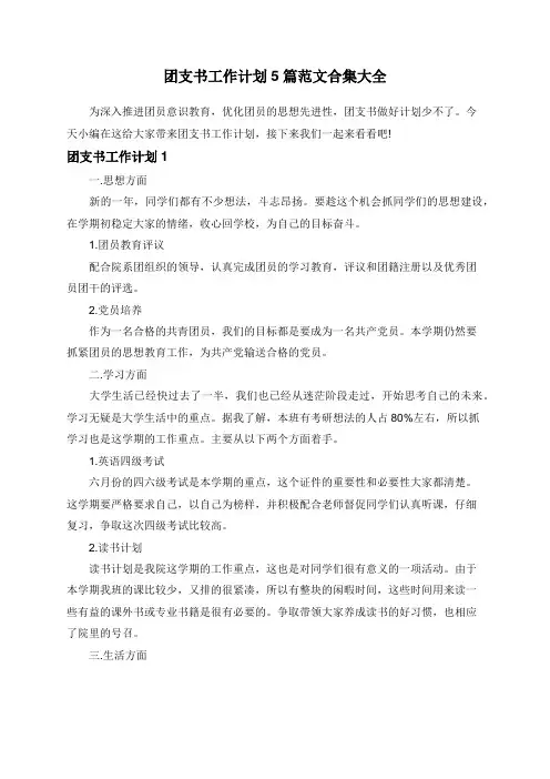团支书工作计划5篇范文合集大全
