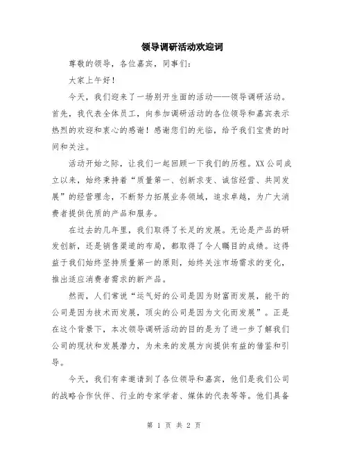 领导调研活动欢迎词