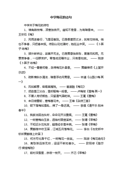 中学关于梅花的诗句