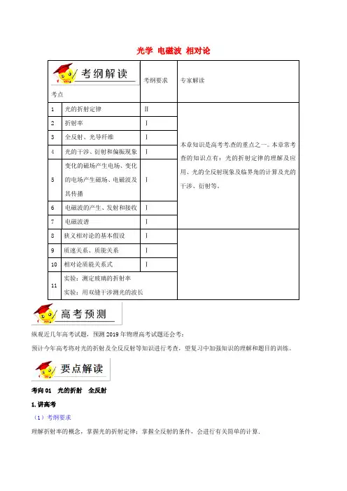 2019年高考物理二轮复习专题16光学电磁波相对论讲含解析