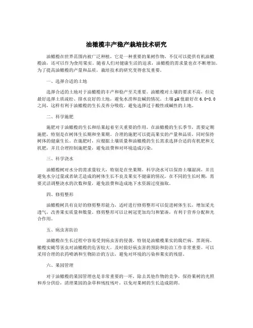 油橄榄丰产稳产栽培技术研究