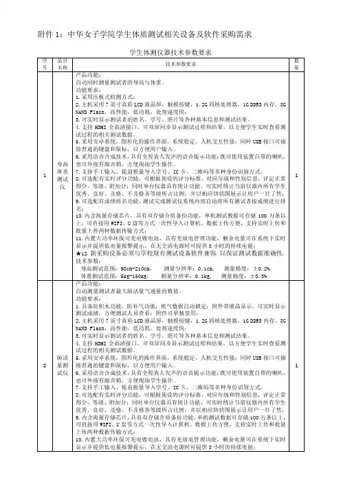 中华女子学院学生体质测试相关设备及软件采购需求