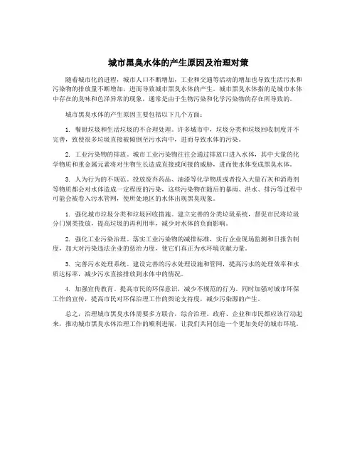 城市黑臭水体的产生原因及治理对策