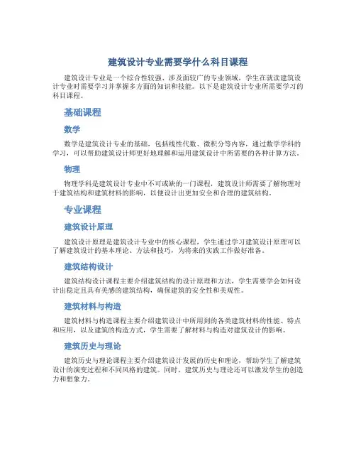 建筑设计专业需要学什么科目课程