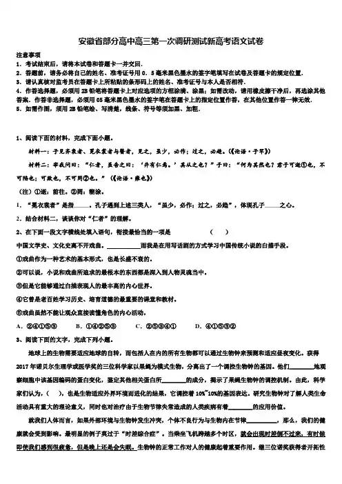 安徽省部分高中高三第一次调研测试新高考语文试卷及答案解析