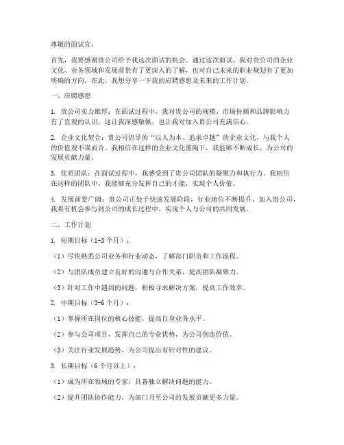 应聘感想及工作计划