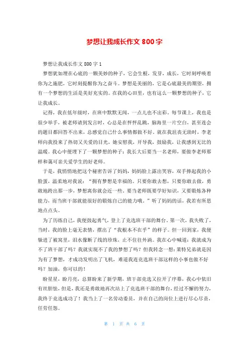 梦想让我成长作文800字