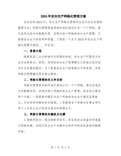 2024年安全生产网格化管理方案