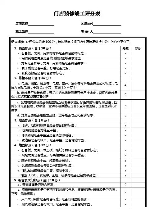 门店装修竣工评分表