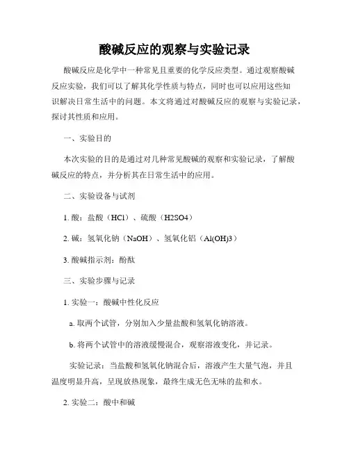 酸碱反应的观察与实验记录