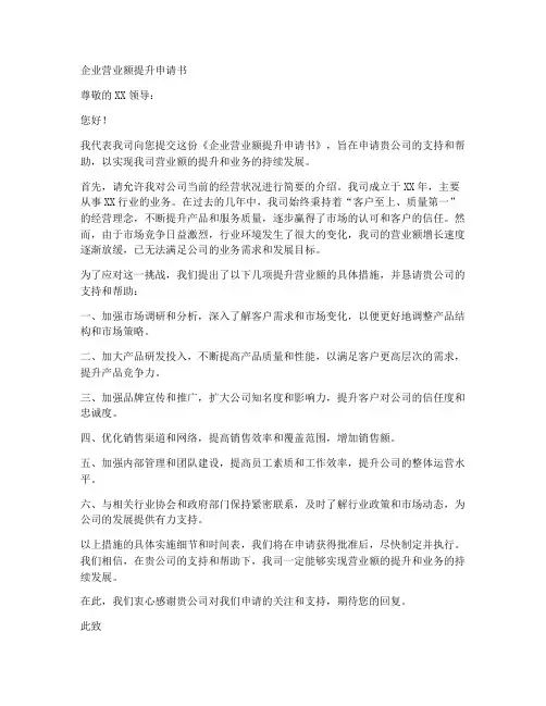 企业营业额提升申请书模板
