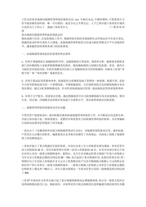 工作总结某市地税局税源管理和监控现状总结