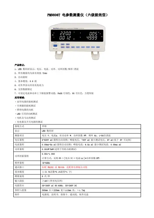 纳普科技PM9806T多通道数字功率计参数表