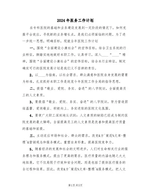 2024年医务工作计划(二篇)