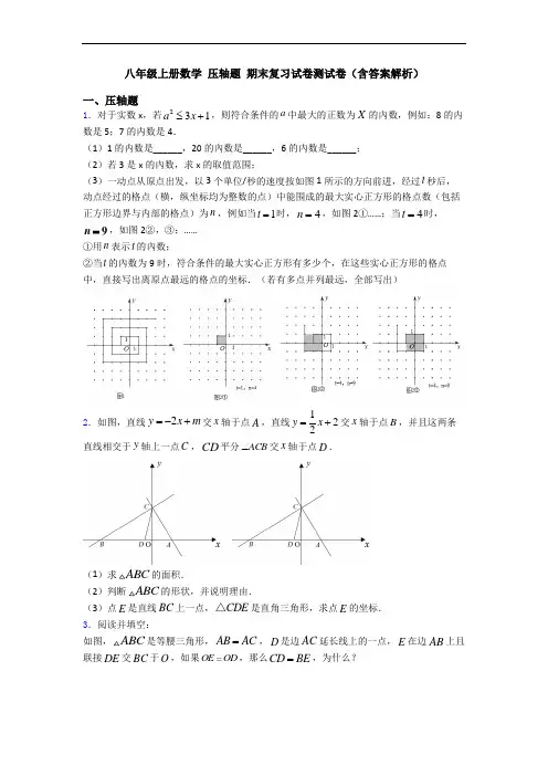 八年级上册数学 压轴题 期末复习试卷测试卷(含答案解析)