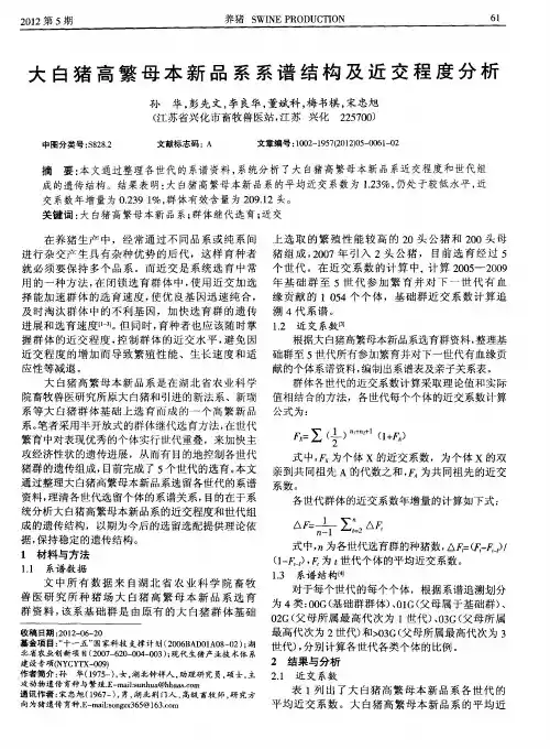 大白猪高繁母本新品系系谱结构及近交程度分析