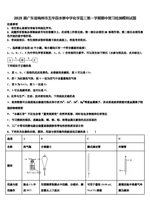 2025届广东省梅州市五华县水寨中学化学高三第一学期期中复习检测模拟试题含解析