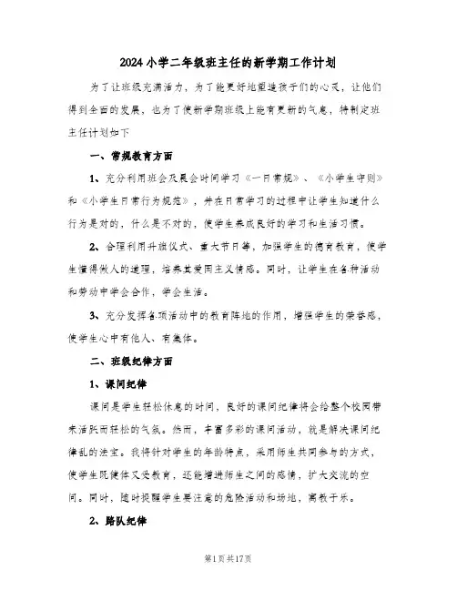 2024小学二年级班主任的新学期工作计划（五篇）