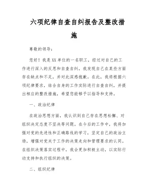 六项纪律自查自纠报告及整改措施