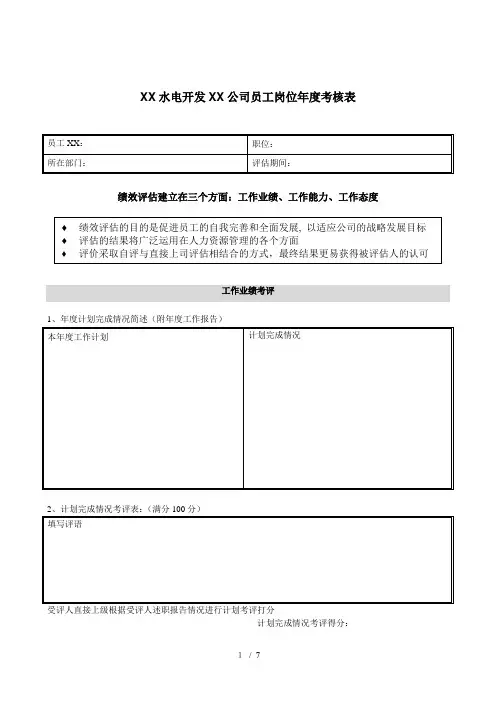 电力行业-员工岗位年度考评表