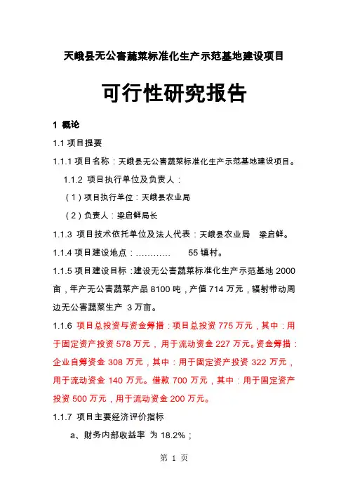 天峨县无公害蔬菜标准化生产示范基地建设项目可行研究报告word精品文档67页