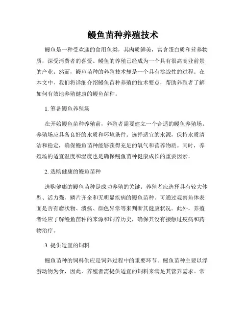 鳗鱼苗种养殖技术