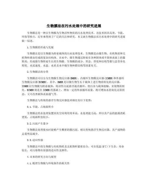 生物膜法在污水处理中的研究进展