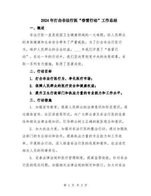 2024年打击非法行医“春雷行动”工作总结