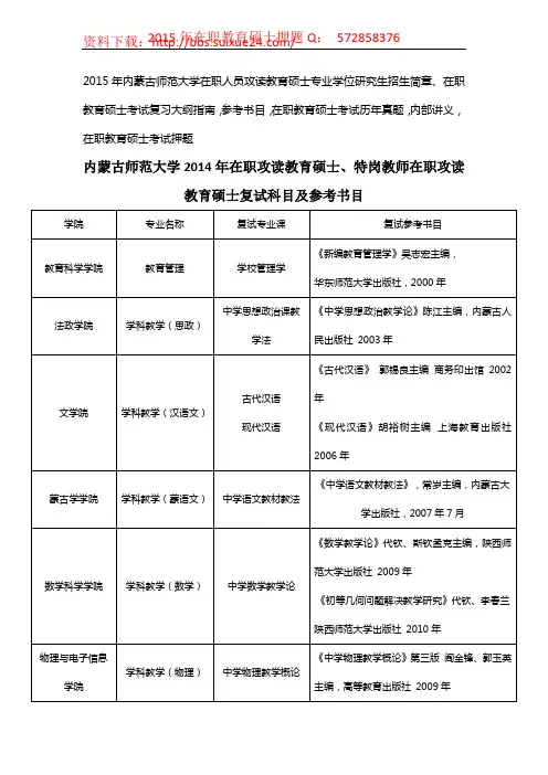 内蒙古师范大学在职人员攻读教育硕士专业学位研究生招生简章、考试大纲指南考试真题 参考书目内部讲义押题