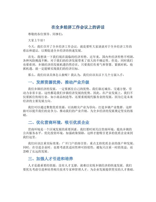 在全乡经济工作会议上的讲话