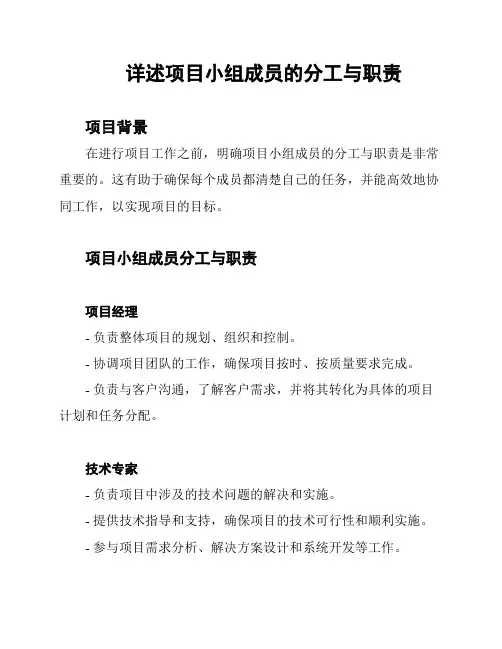 详述项目小组成员的分工与职责