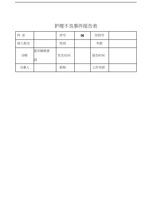 不良事件报告表尿管脱出