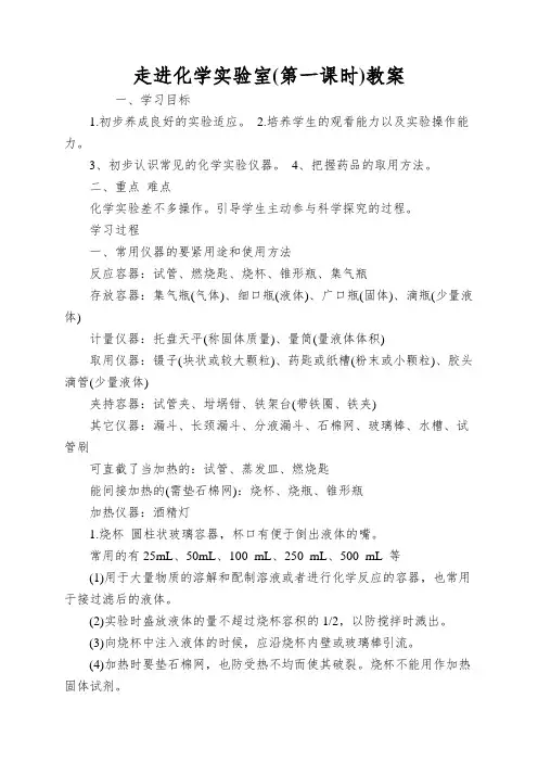 走进化学实验室(第一课时)教案