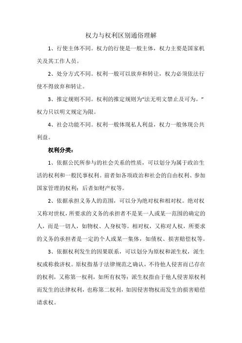 权力与权利区别通俗理解