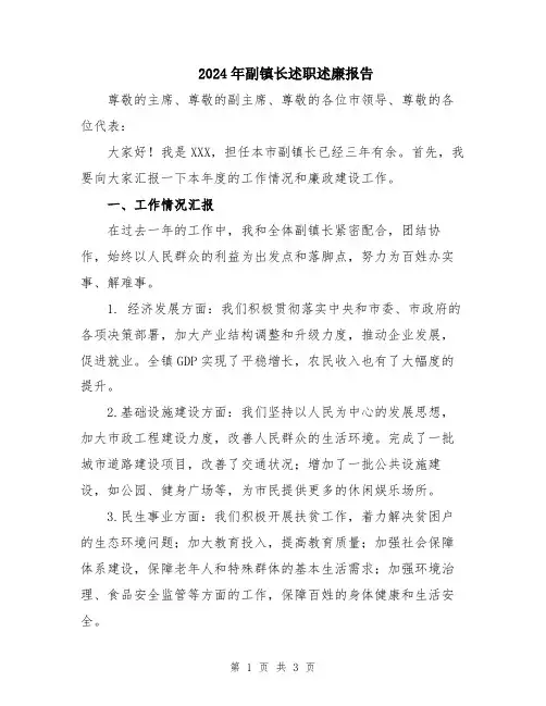 2024年副镇长述职述廉报告