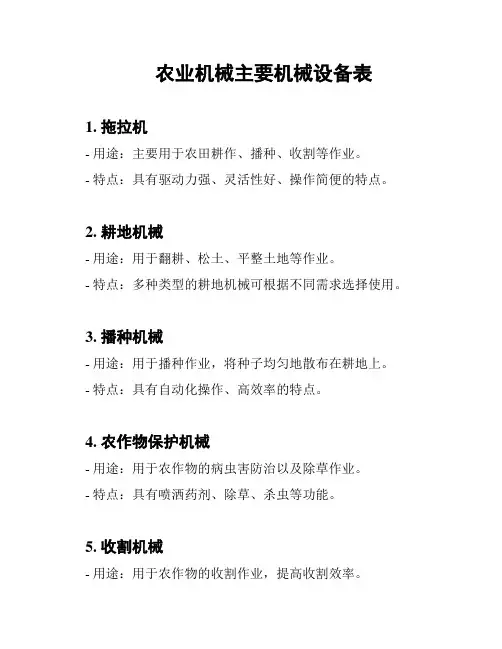 农业机械主要机械设备表