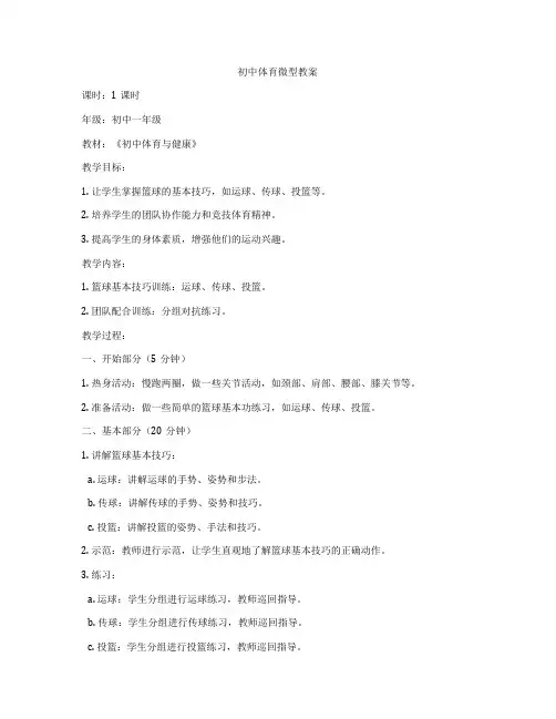 初中体育微型教案