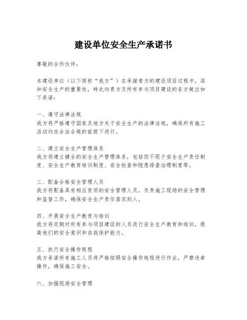 建设单位安全生产承诺书