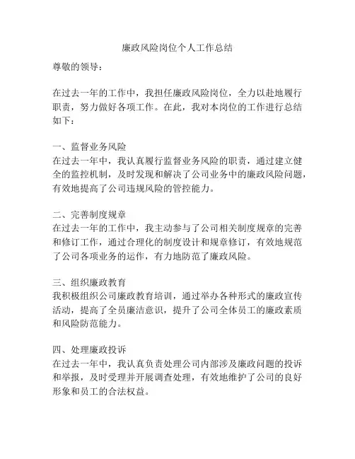 廉政风险岗位个人工作总结