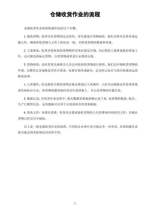 仓储收货作业的流程