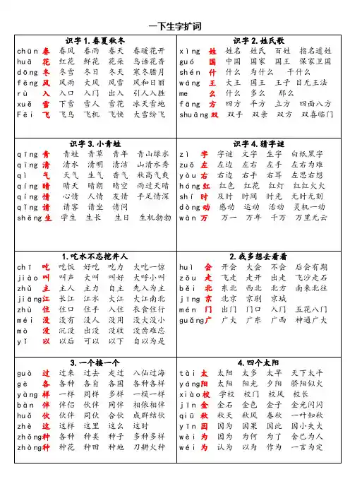 部编版一下语文生字扩词