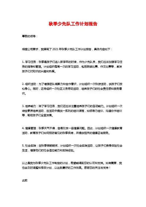 秋季少先队工作计划报告