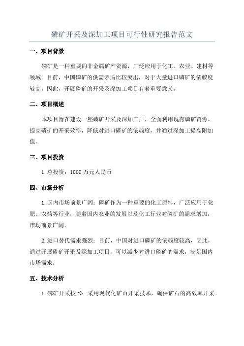 磷矿开采及深加工项目可行性研究报告范文