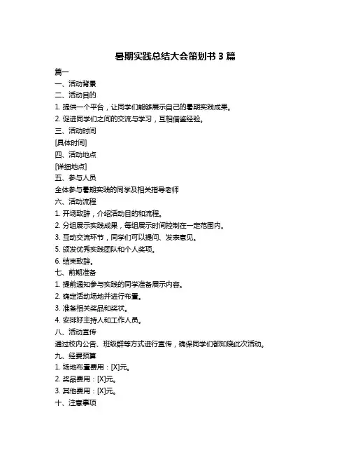 暑期实践总结大会策划书3篇