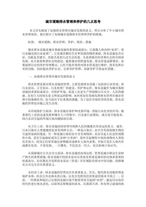城市道路排水管理和养护的几点思考
