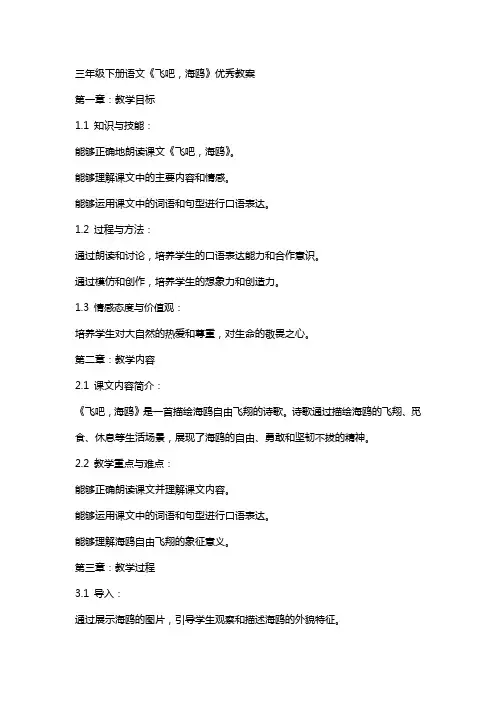 三年级下册语文《飞吧海鸥》优秀教案