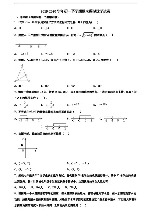 2020临沂市初一下学期期末数学学业水平测试试题