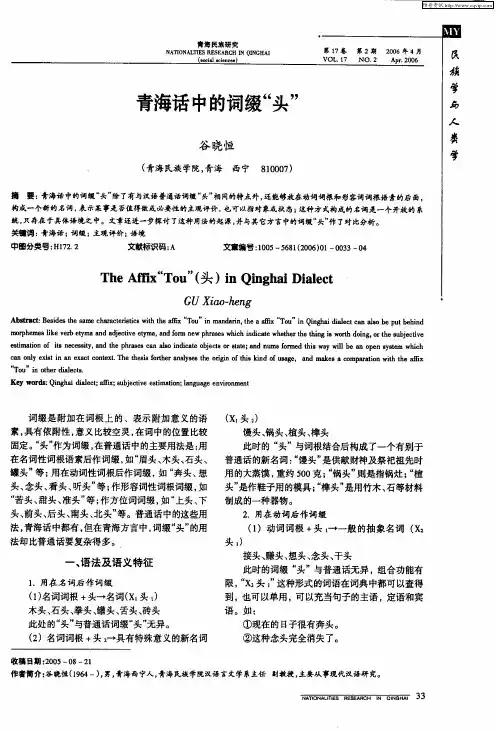 青海话中的词缀“头”